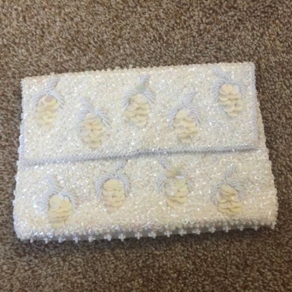 VTG Hand Beaded Clutch Evening Bag Bridal-Hong Kong - Picture 1 of 5